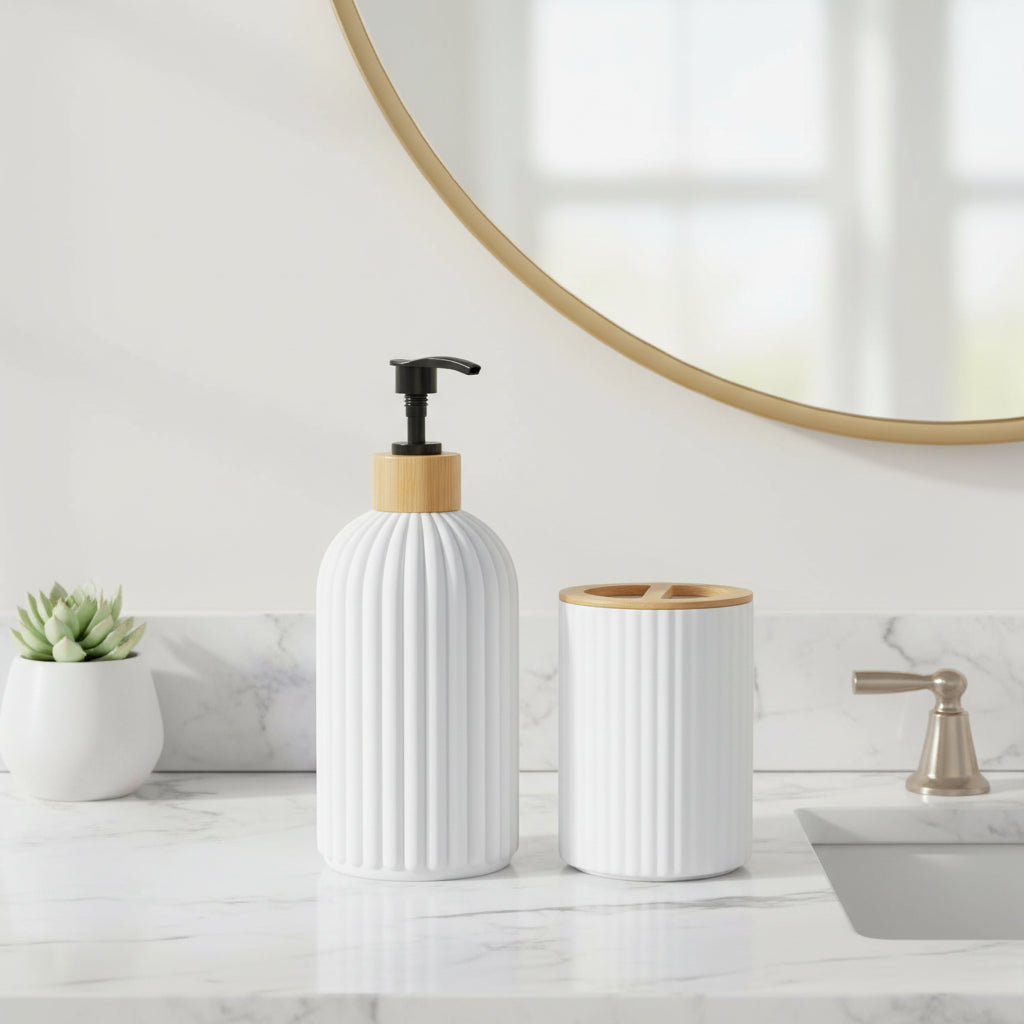 Bathroom Countertop Organizer Set – Soap Dispenser & Toothbrush Holder