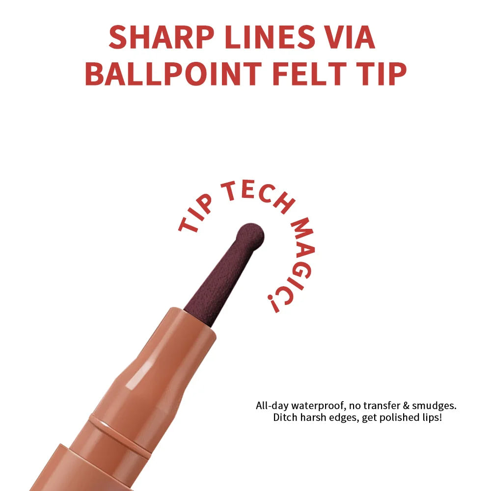 Crayon à Lèvres – Pointe Bille Flexible, Longue Tenue, Waterproof, Anti-Transfert et Anti-Bavure, 8 Couleurs, Maquillage des Lèvres