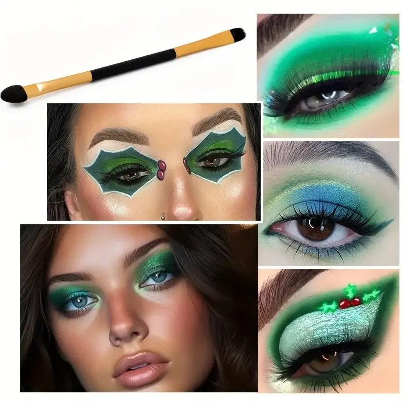 Palette fards à paupières 9 couleurs vertes, pinceau double embout, effets scintillants et naturels, mini palette maquillage yeux