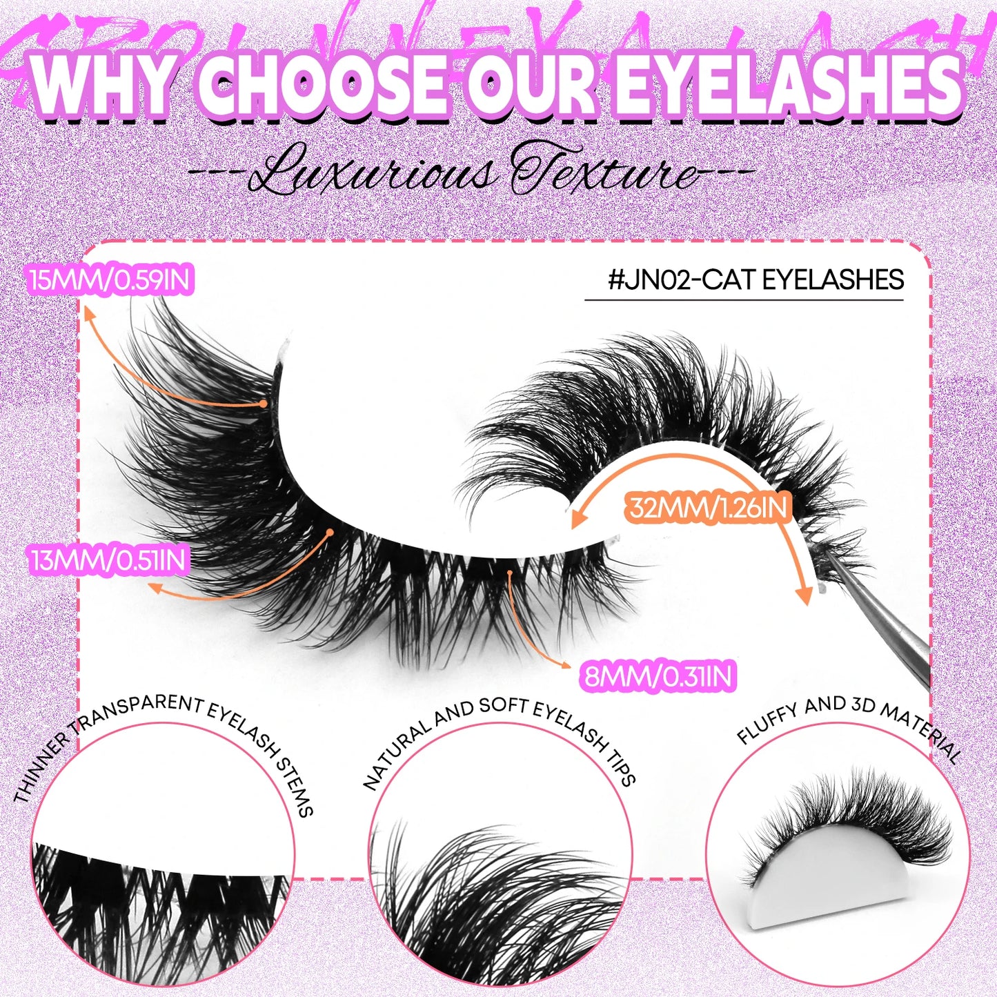 Cils Cat Eye 3D – Faux cils naturels, doux, en vison synthétique – Effet naturel, léger et effilé pour allonger le regard