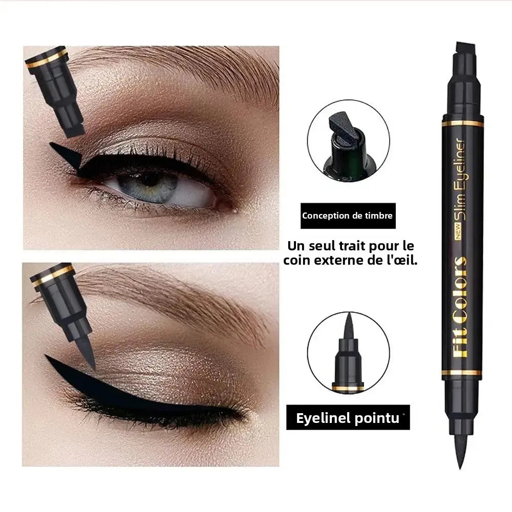 Kit de maquillage anti-bavures pour eyeliner liquide waterproof à séchage rapide (6 pièces) : eyeliner noir double embout avec tampon cœur et étoile.