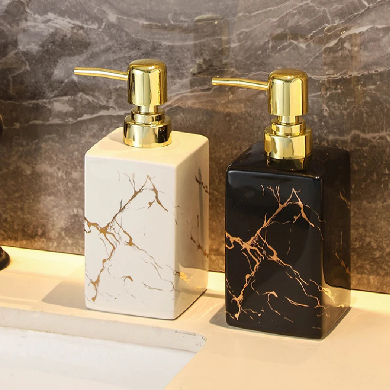 Marble Ceramic Soap Dispenser – Black & White Bathroom Lotion Bottle