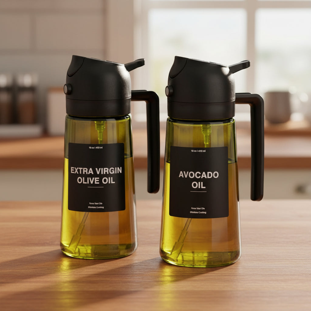 470ml 2-in-1 Oil Sprayer for Cooking – Olive Oil Dispenser & Spray Bottle with Thick Glass Design