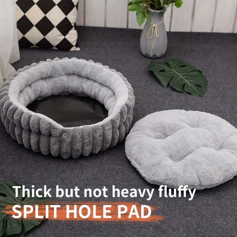 Round Plush Pet Bed – Fluffy Calming Donut Bed for Cats & Small Dogs