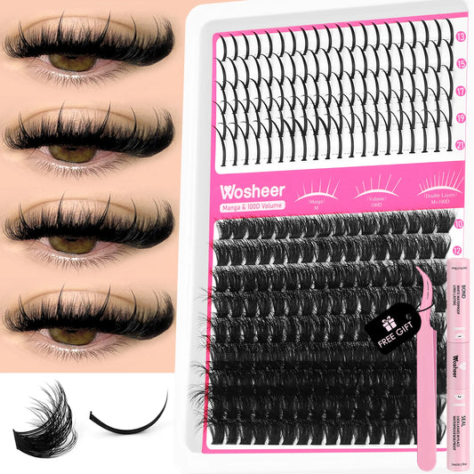Kit de grappes de cils – Grappes de cils en pointe, volume, cils individuels, DIY – Extensions de cils style manga, effet piquant