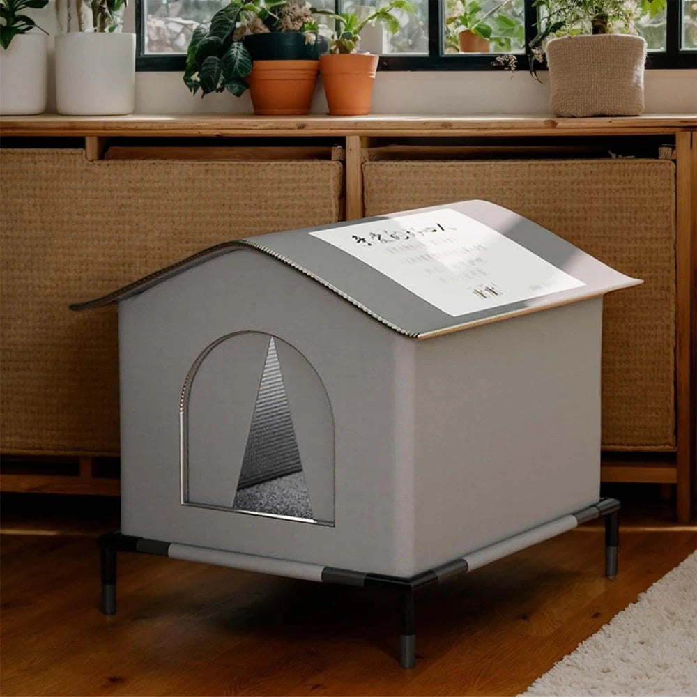Waterproof Outdoor Cat House – Foldable Pet Shelter with Mat