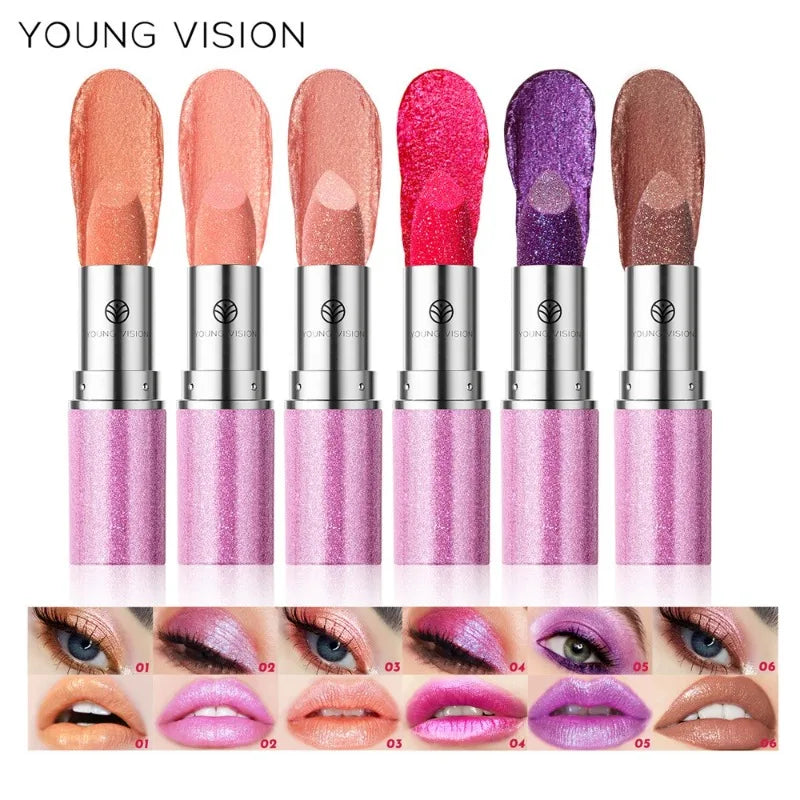 Rouge à lèvres pailleté caméléon — Multi-usage pour lèvres et paupières | Fini nacré violet, rose et métallique | Gloss et rouge à lèvres polyvalent pour maquillage éclatant