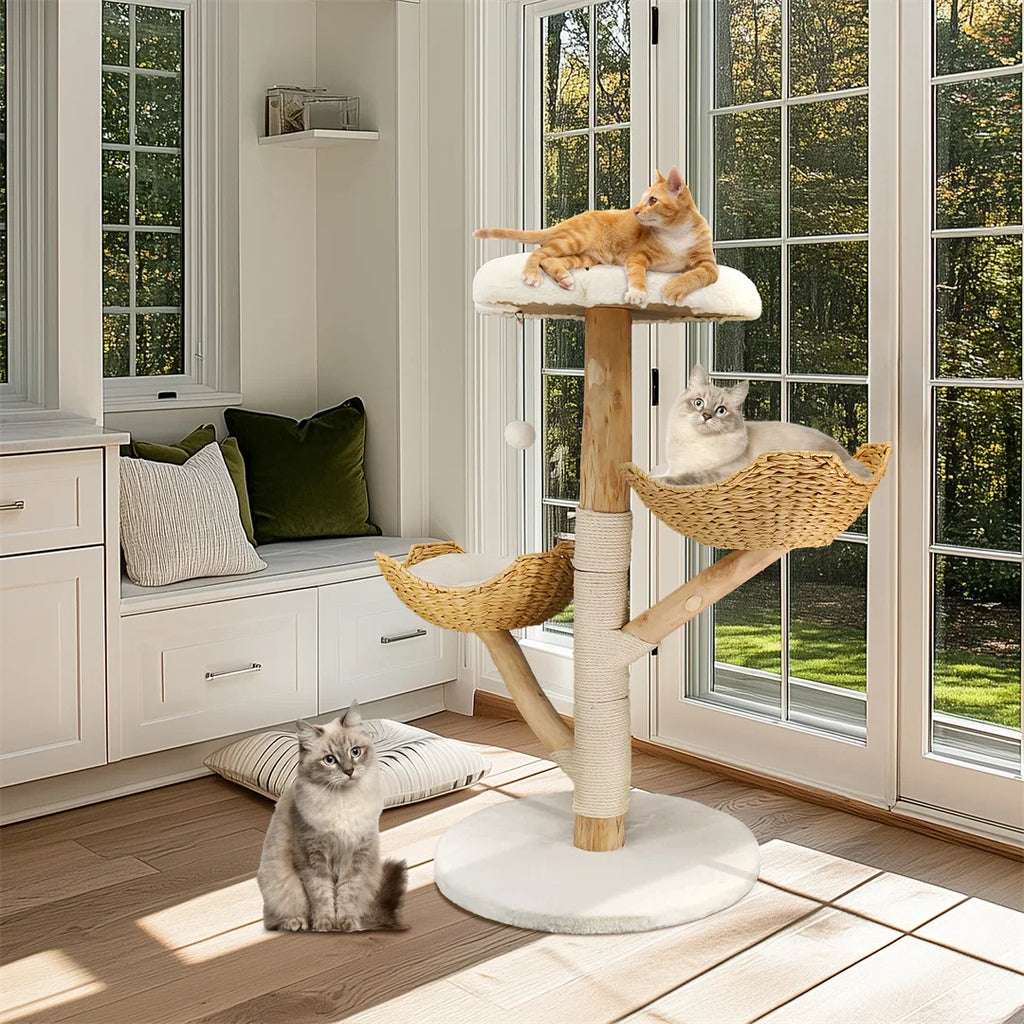 110 cm Modern Wooden Cat Tree – Climbing Tower with Scratching Post & Activity Center