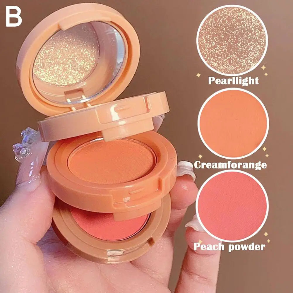 Palette de Blush 3 Couleurs Pressées — Inclut Highlighter, Longue Tenue, Waterproof, Fini Mat et Scintillant, Maquillage Visage