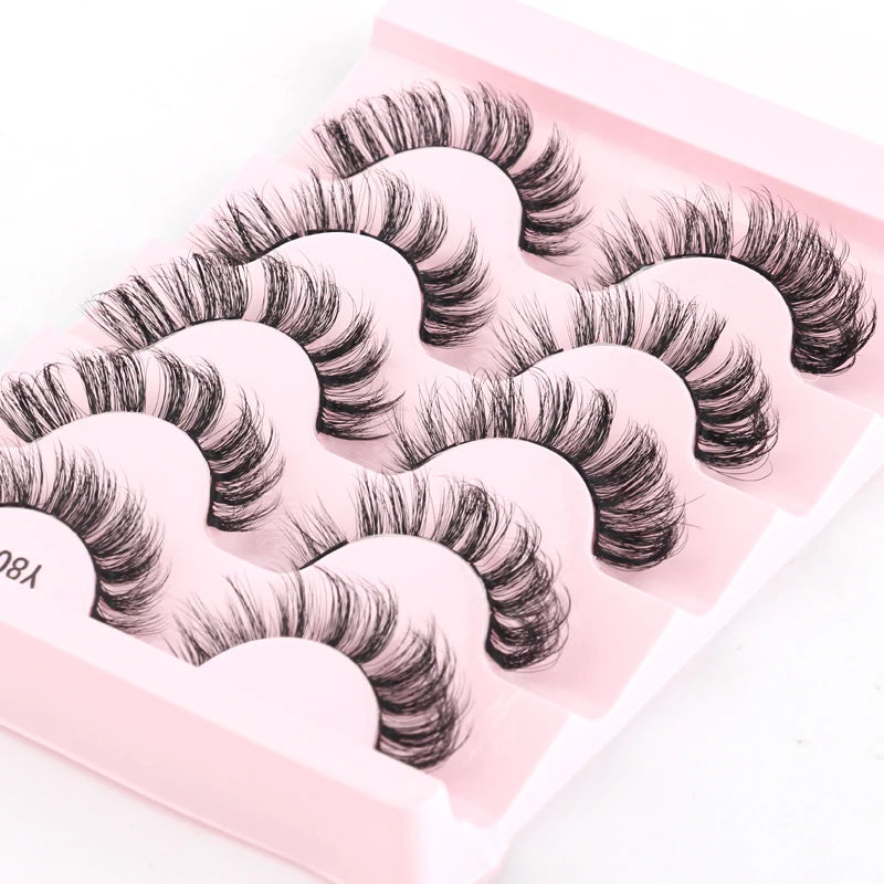 3 à 7 paires de cils en vison synthétique – Faux cils faits main, naturels et nude, effet croisé et désordonné – Cils 3D bouclés pour maquillage