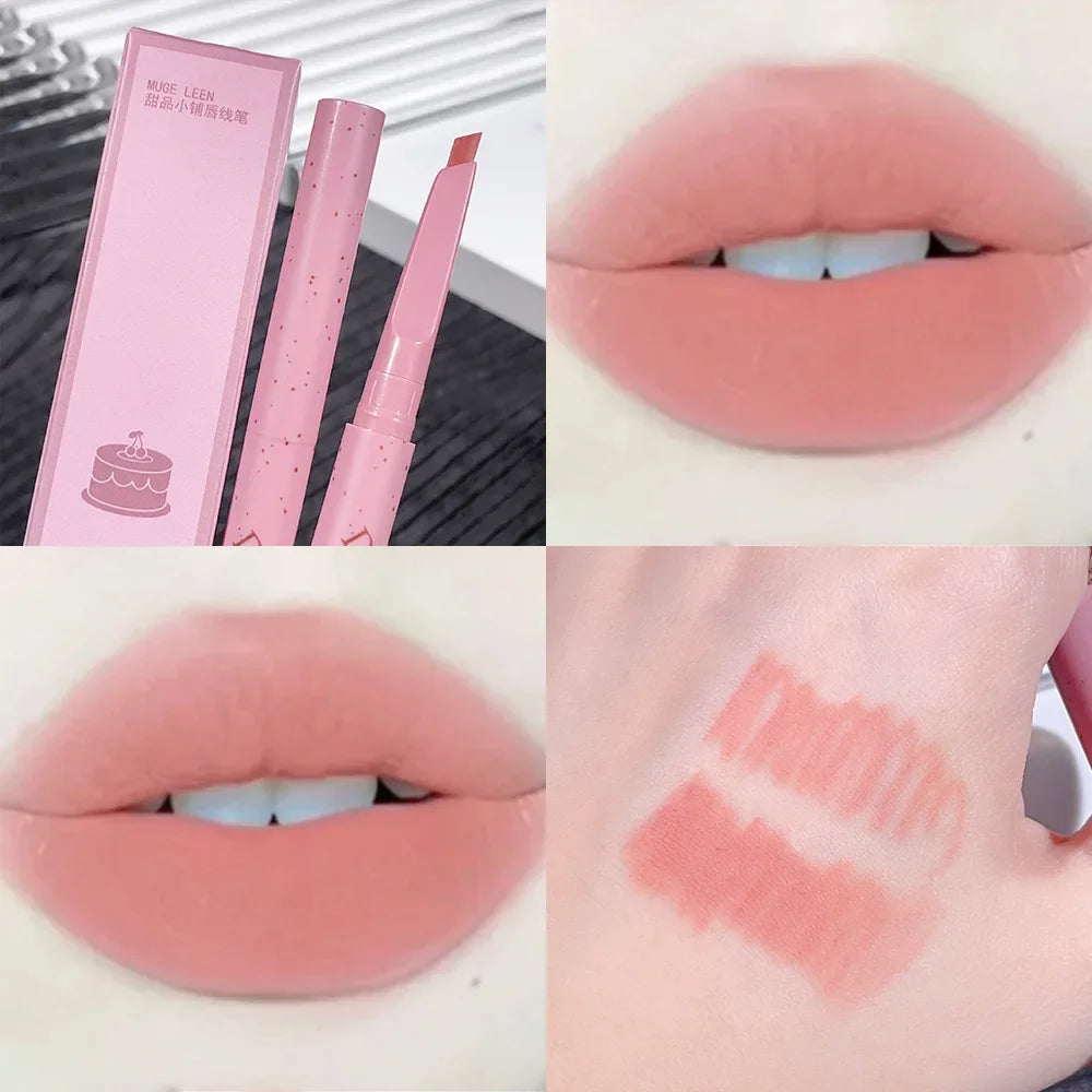 Crayon à Lèvres 3D Contouring Mat – Waterproof, Longue Tenue, Texture Lisse, Teintes Nude et Rose Lait, Maquillage des Lèvres