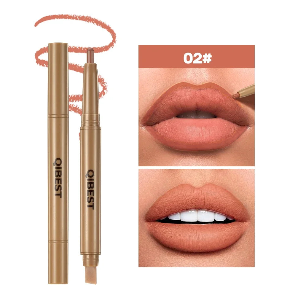 Crayon à Lèvres Double-Embout & Pinceau 2-en-1 – Mat, Contour et Teinte, Longue Tenue, Nude et Noir, Maquillage des Lèvres