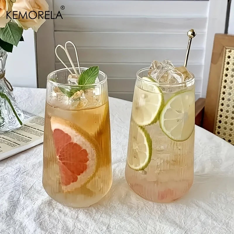 4/6-Piece Heat-Resistant Ribbed Glass Cup Set – Vertical Stripe Tumblers for Coffee, Tea, Juice & Wine