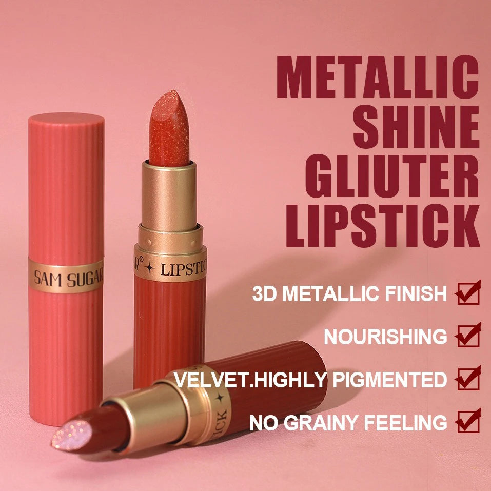 Rouge à lèvres velours pailleté rose nacré – Effet métallique et scintillant | Waterproof et longue tenue | Finition mate avec brillance diamantée | Maquillage pour femmes