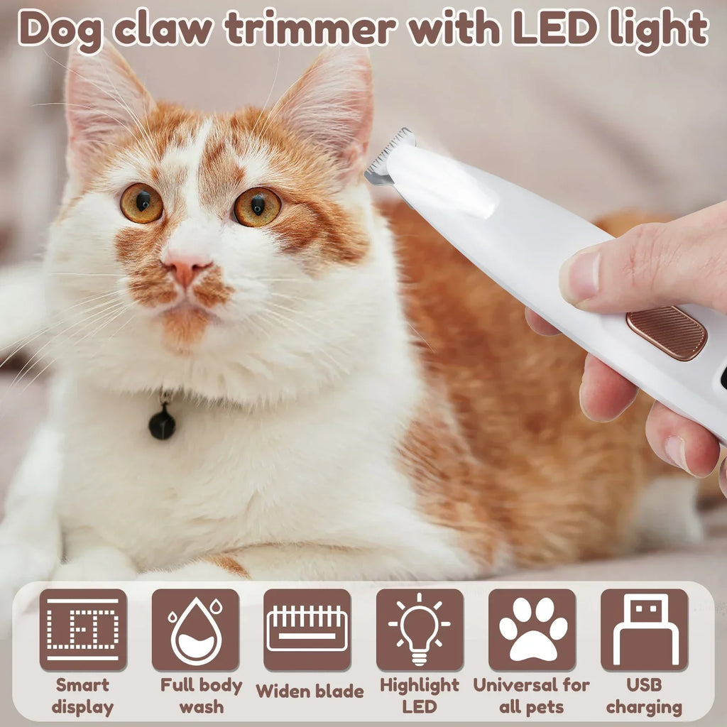 Waterproof Dog Paw Trimmer with LED Light – Rechargeable Pet Grooming Clipper