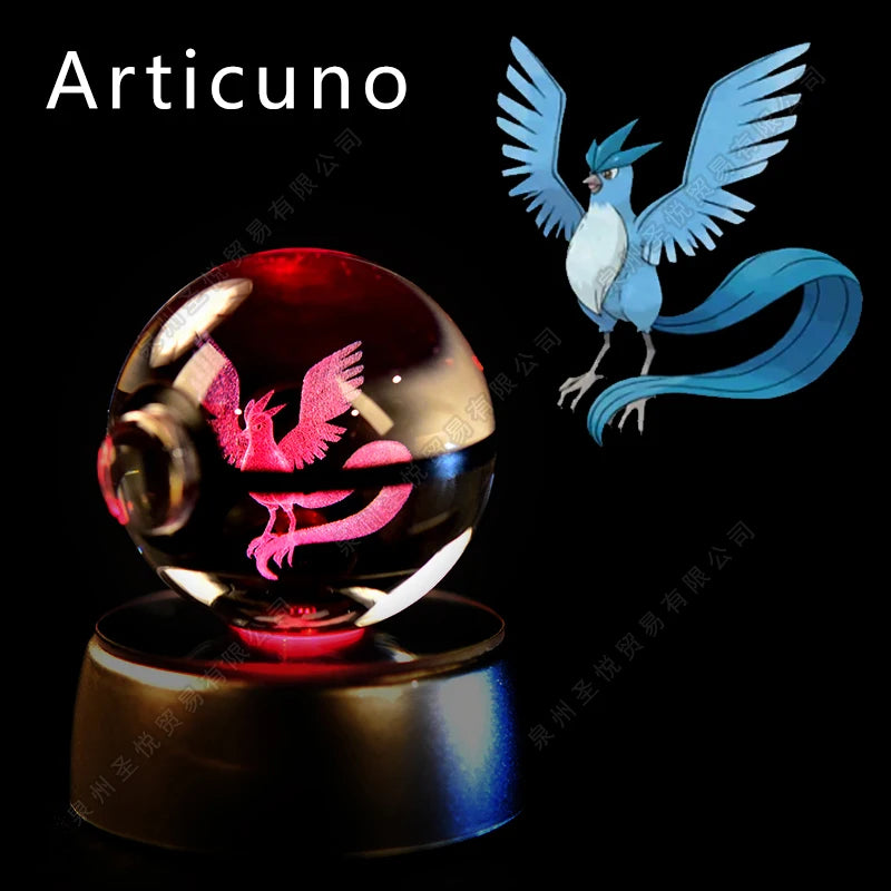 3D Pokémon Crystal Ball Night Light – Pikachu, Gengar & Mewtwo LED Glass Lamp