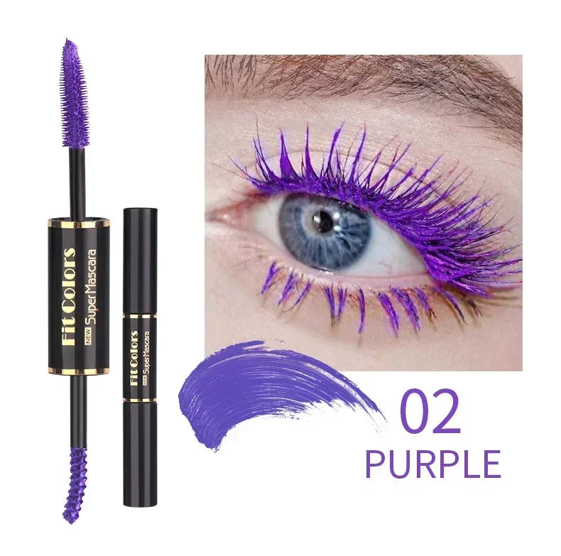 Mascara waterproof coloré volume et courbure séchage rapide longue tenue bleu, violet et blanc