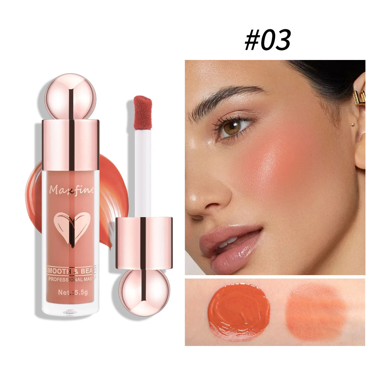 Blush liquide lisse – Hydratant, longue tenue, facile à colorer – Léger et confortable, application facile, teint rosé naturel