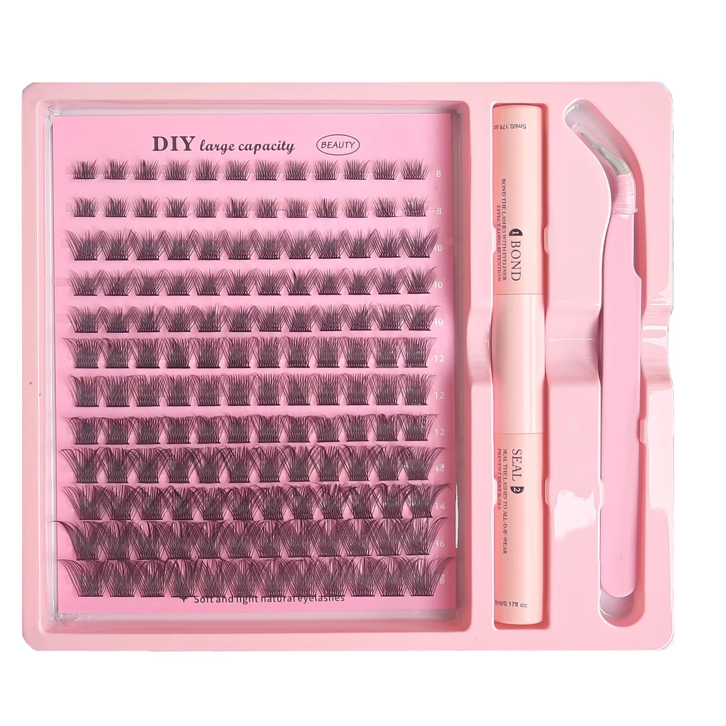 Kit DIY de grappes de cils – Ensemble complet, 8-16 mm, mixte, avec colle, scellant et pince – Extensions de cils individuels pour maquillage et application personnelle