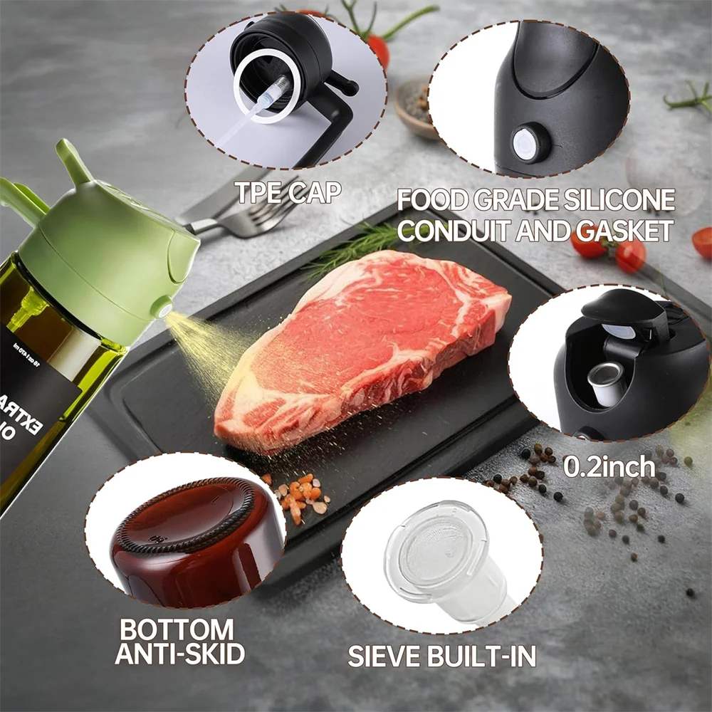 470ml 2-in-1 Oil Sprayer for Cooking – Olive Oil Dispenser & Spray Bottle with Thick Glass Design