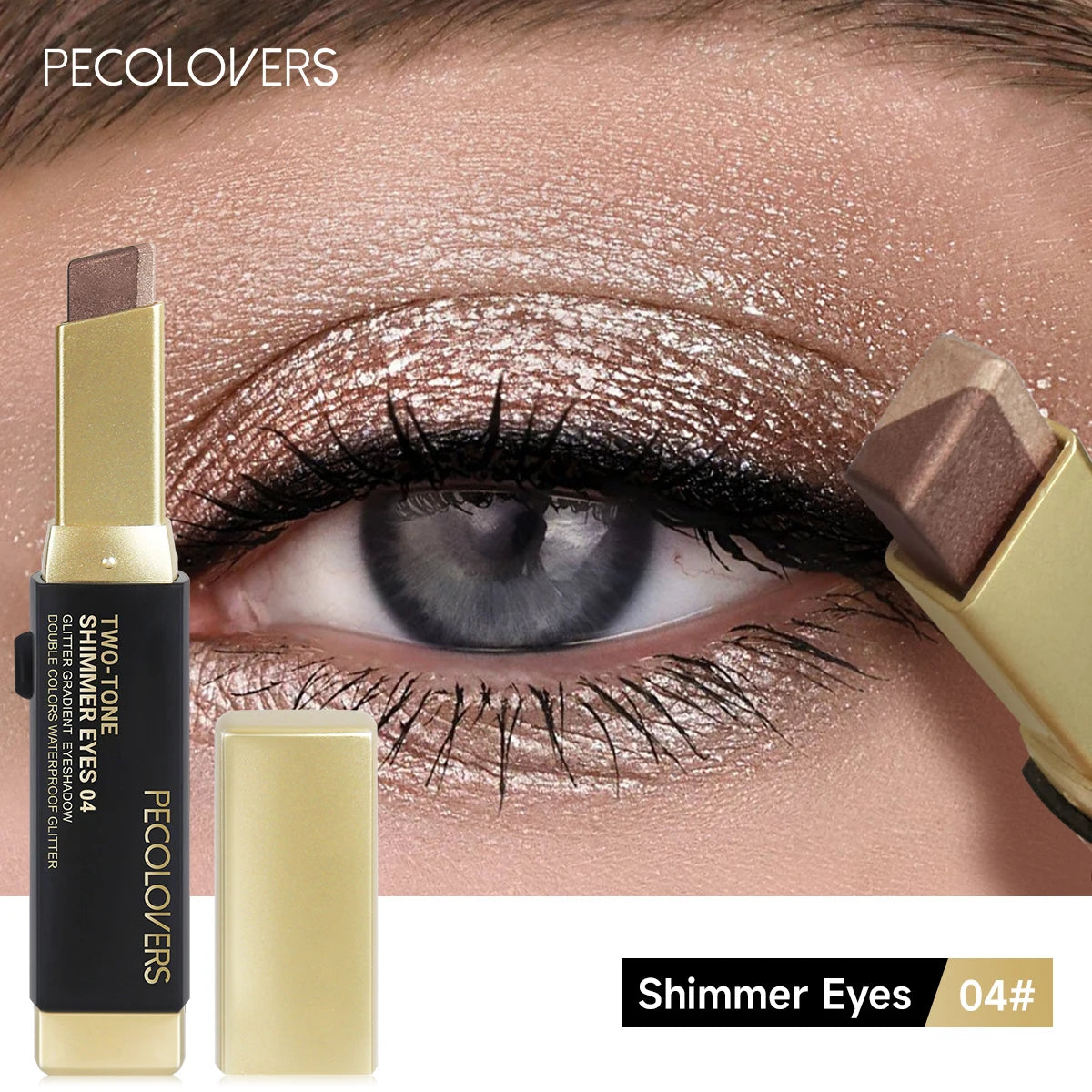 Stick fard à paupières bicolore pailleté, effet illuminateur, maquillage des yeux waterproof longue tenue, effet métallisé.