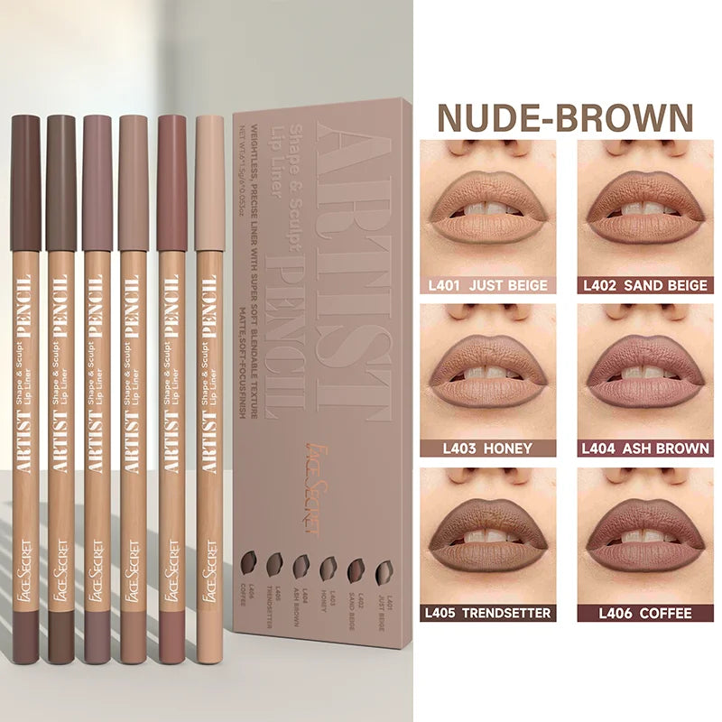 Set 18 Pièces Crayons à Lèvres Mat Nude – Haute Pigmentation, Naturel, Papiers Lisses Ultra-Fins, Longue Tenue, Waterproof, Maquillage des Lèvres