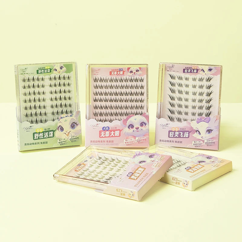 Cils en grappes – Faux cils auto-adhésifs sans colle, naturels et doux – Personnalisables, étiquette privée et logo personnalisé