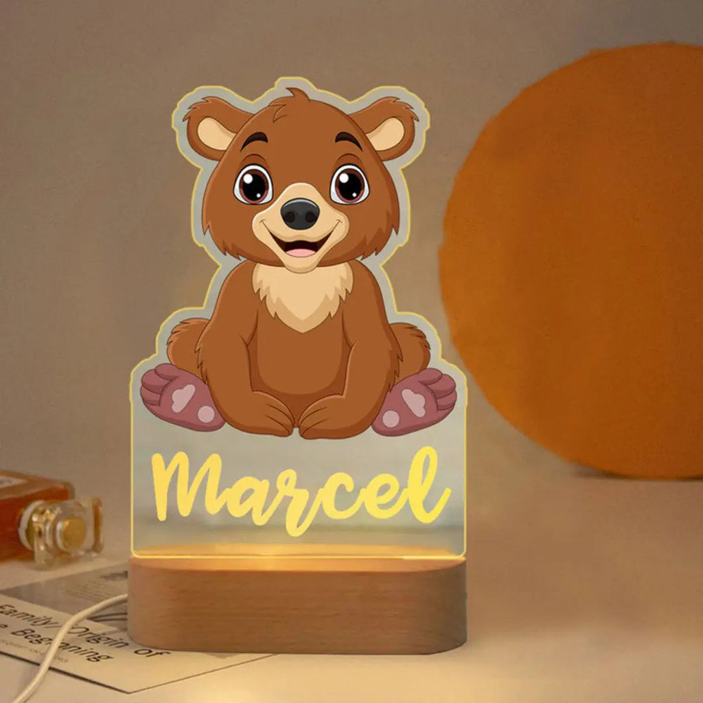 Personalized Animal Night Light with Custom Name – Acrylic LED Lamp for Kids' Bedrooms