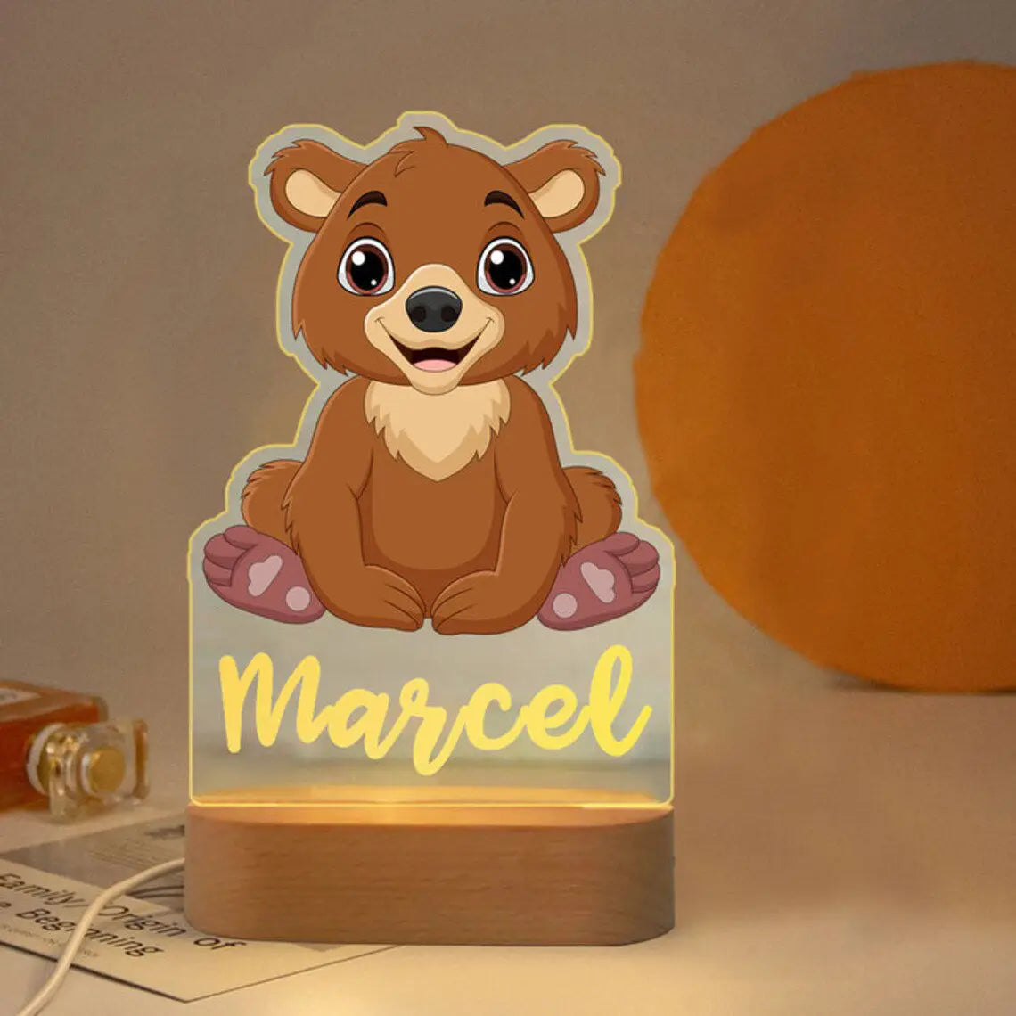 Personalized Animal Night Light with Custom Name – Acrylic LED Lamp for Kids' Bedrooms