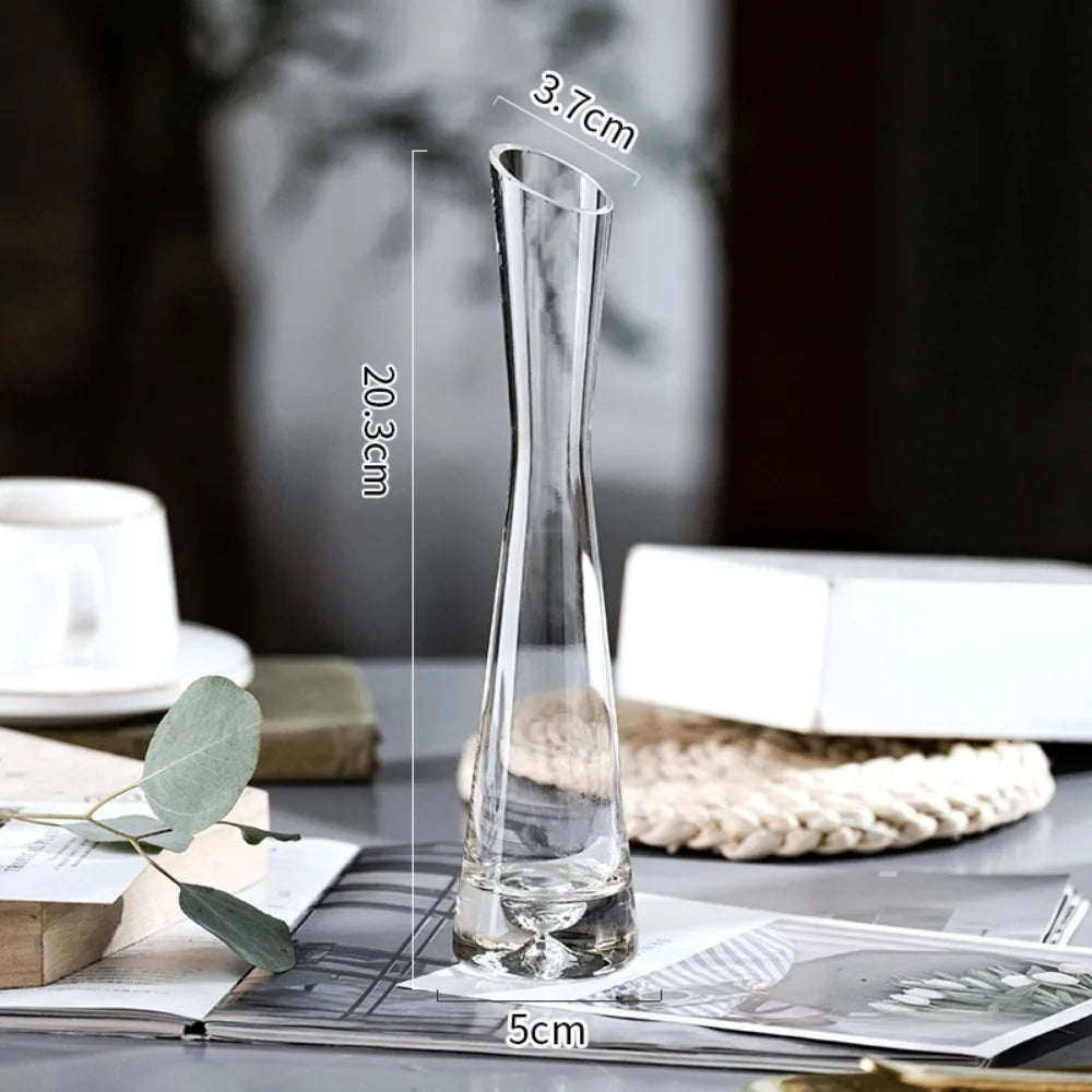 Elegant Slanted Glass Vase – European Style Hydroponic Flower Vase for Home Decor