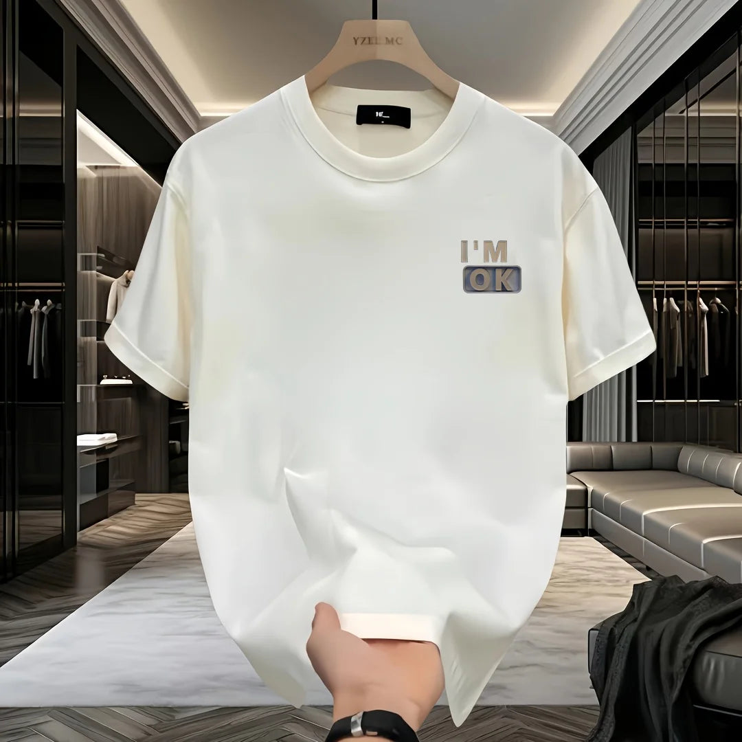 T-shirt pour hommes "I'm OK", haut décontracté à manches courtes et col rond, confort lavable en machine, version ample, tissu doux