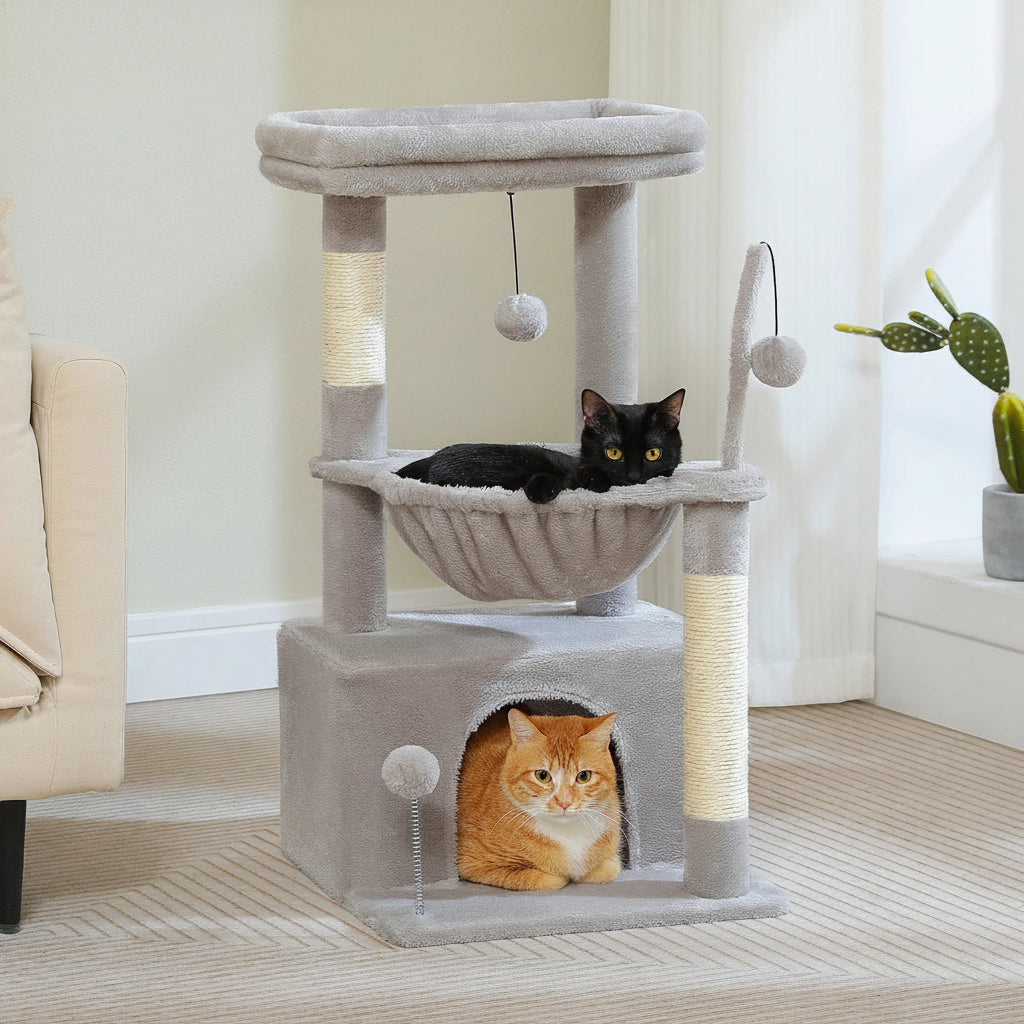 4-in-1 Cat Tree – Cat Condo, Hammock, Scratching Post & Top Perch
