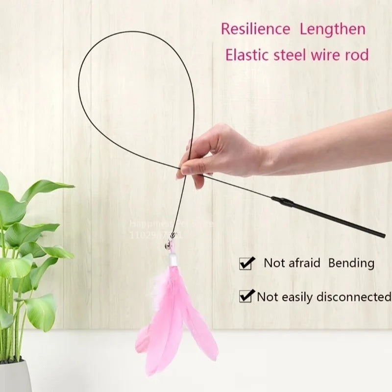 Interactive Suction Cup Feather Cat Wand Toy with Bell