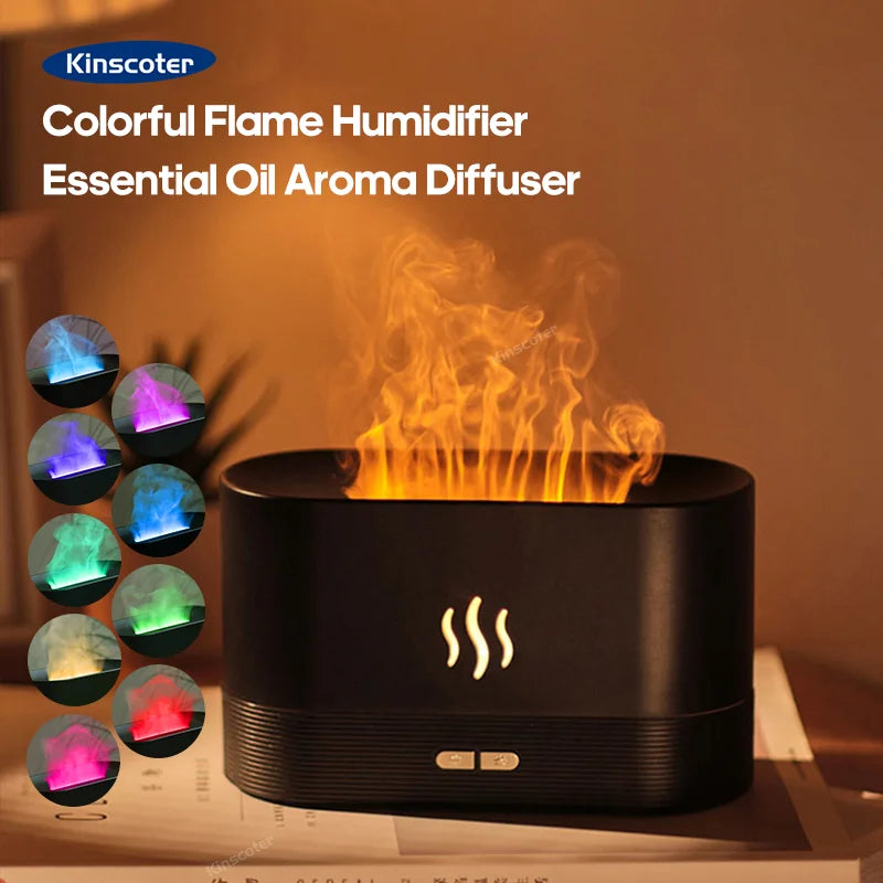 USB Flame Aroma Diffuser – 7 Color LED Humidifier & Essential Oil Aromatherapy Lamp