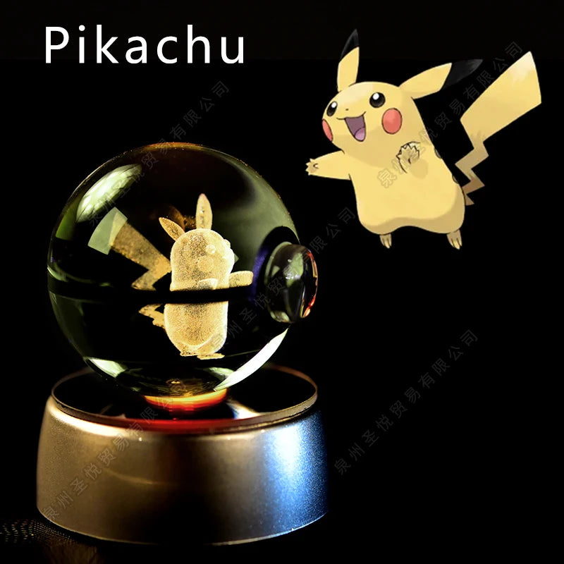 3D Pokémon Crystal Ball Night Light – Pikachu, Gengar & Mewtwo LED Glass Lamp