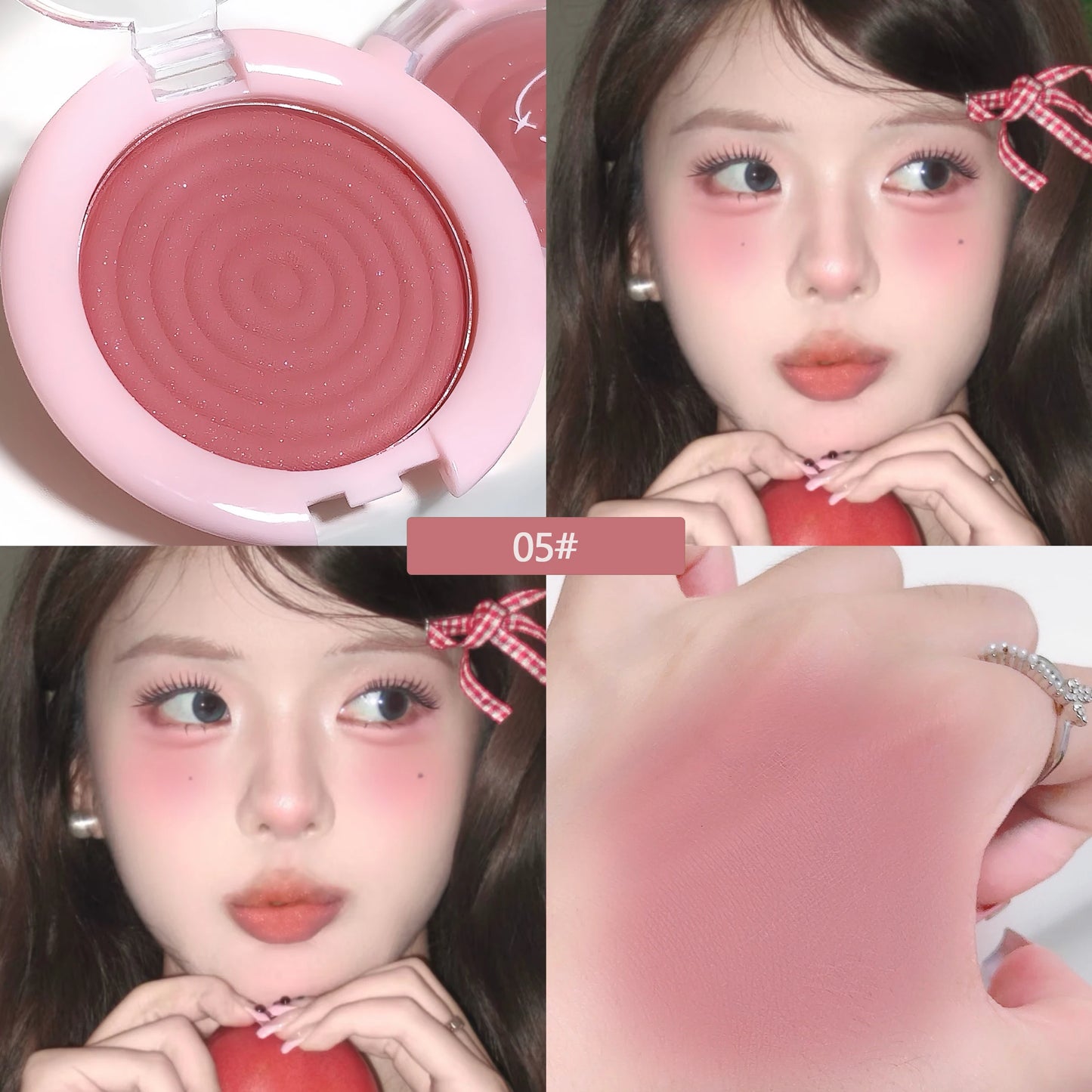 Palette de blush matte en forme de cercles – Texture douce et soyeuse, teinte rose-gris pour joues – Illumine le visage, poudre naturelle avec effet highlight