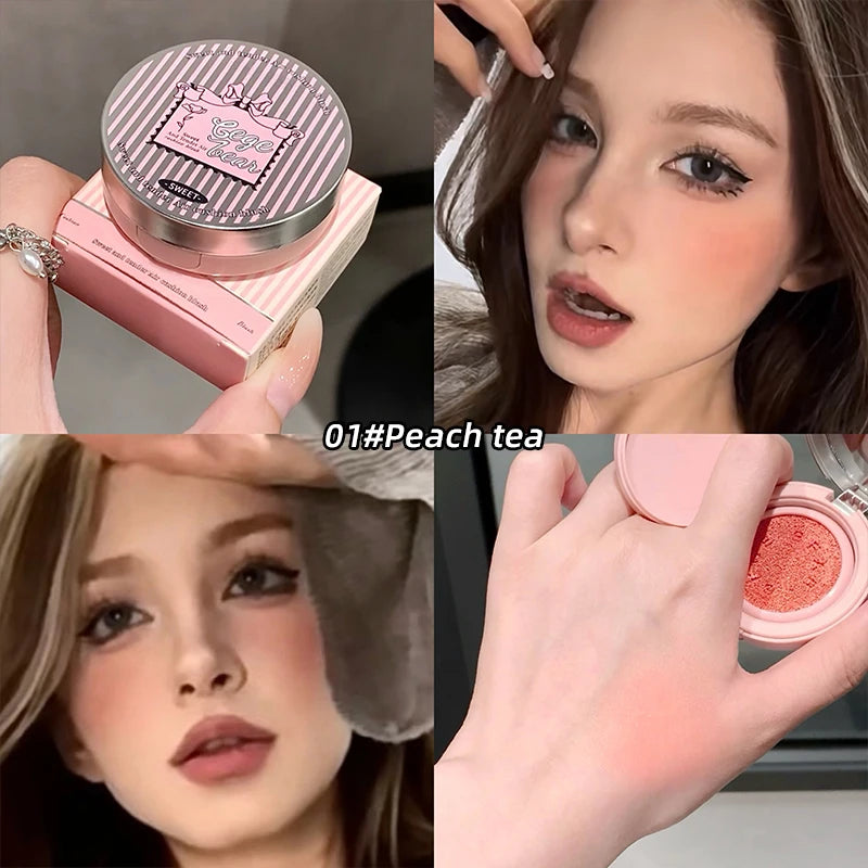 Blush coussin 3 couleurs – Texture crème mate, avec applicateur puff, sans poudre – Application lisse, pour un maquillage quotidien impeccable