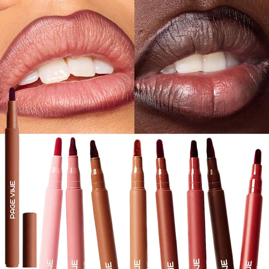 Crayon à Lèvres Velours Marron – Mat, Waterproof, Anti-Transfert, Teintes Nude et Rouge Cerise, Contour des Lèvres, Maquillage pour Femmes
