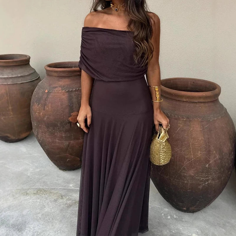 Robe Femme Sexy Sans Manches – Taille Haute, Sans Bretelles, Coupe Slim, Longue, Élégante avec Insertions en Mesh