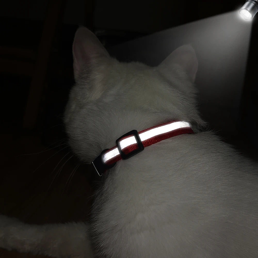 Personalized Reflective Cat Collar with Engraved ID Tag & Bell
