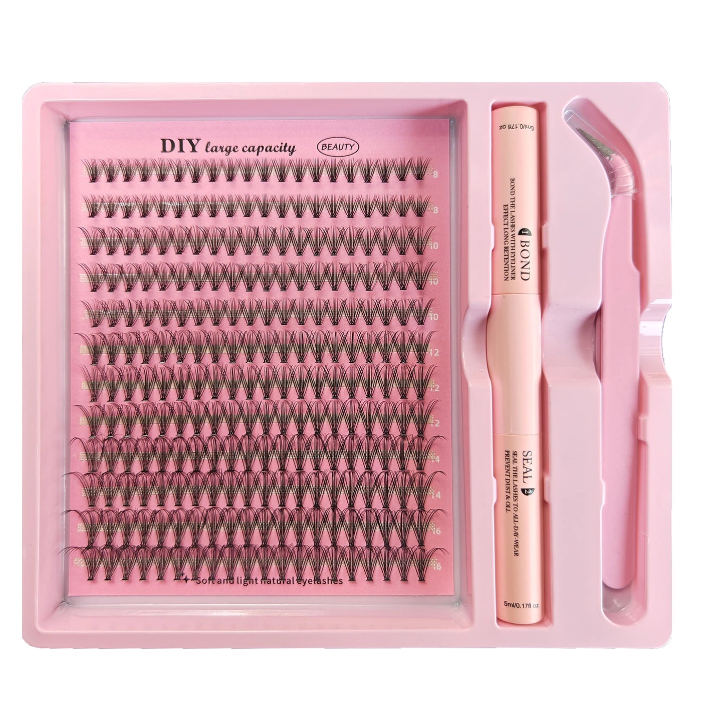 Kit DIY de grappes de cils – Ensemble complet, 8-16 mm, mixte, avec colle, scellant et pince – Extensions de cils individuels pour maquillage et application personnelle
