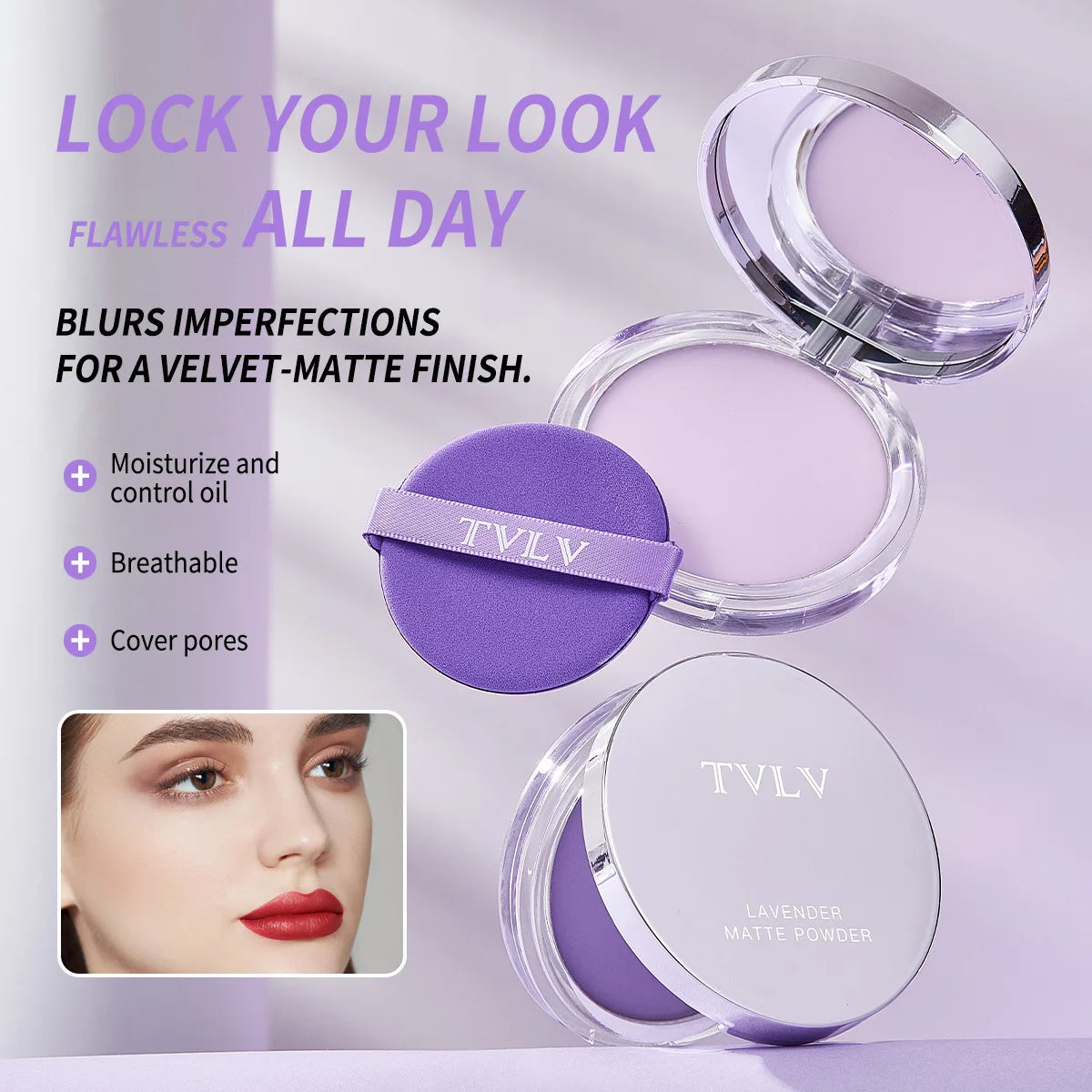 Poudre Crème Violet Waterproof – Bâton Naturel pour le Visage, Contrôle du Sébum Longue Durée, Application Facile, Maquillage en Poudre Cosmétique