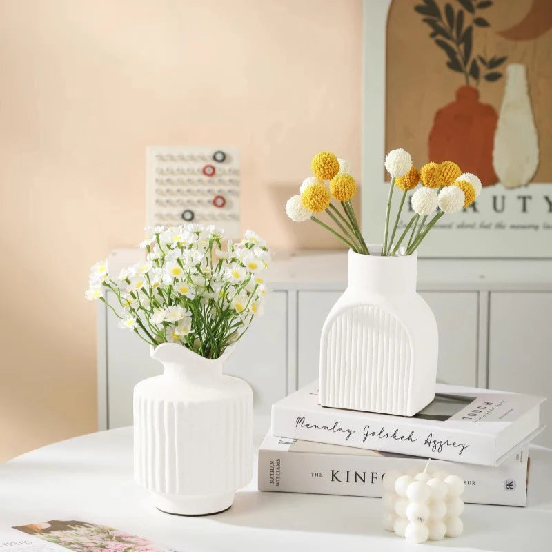 Modern White Decorative Vase – Minimalist Flower Vase for Home & Table Decor