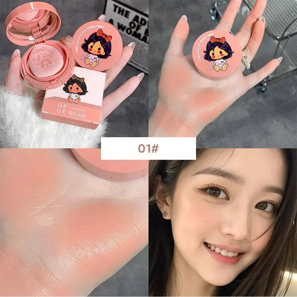 Blush cushion à la teinte estompable avec houppette, éclaircissant sans coller, longue tenue