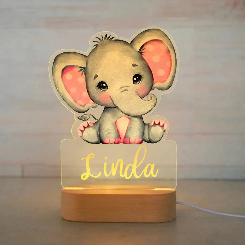 Personalized Animal Night Light with Custom Name – Acrylic LED Lamp for Kids' Bedrooms