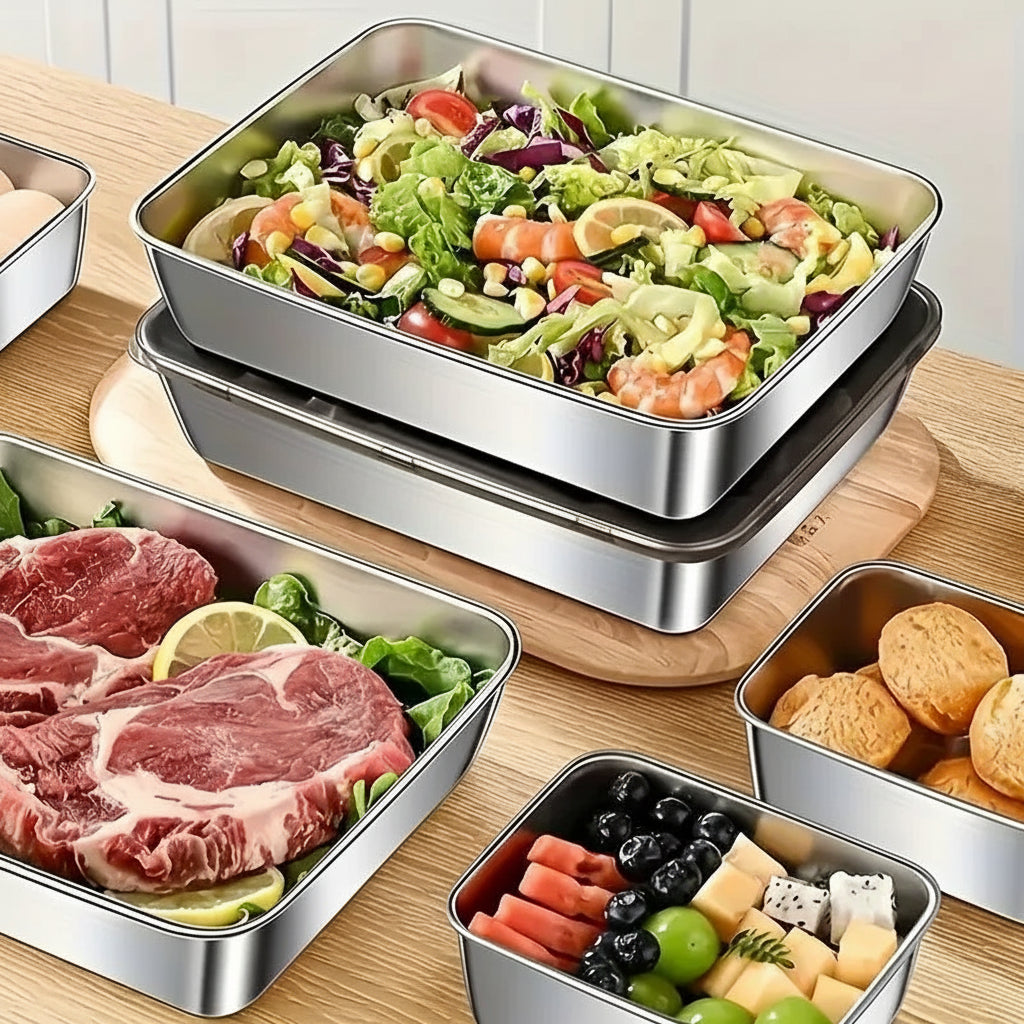 Stainless Steel Food Storage Container with Lid – Rectangle Refrigerator Organizer