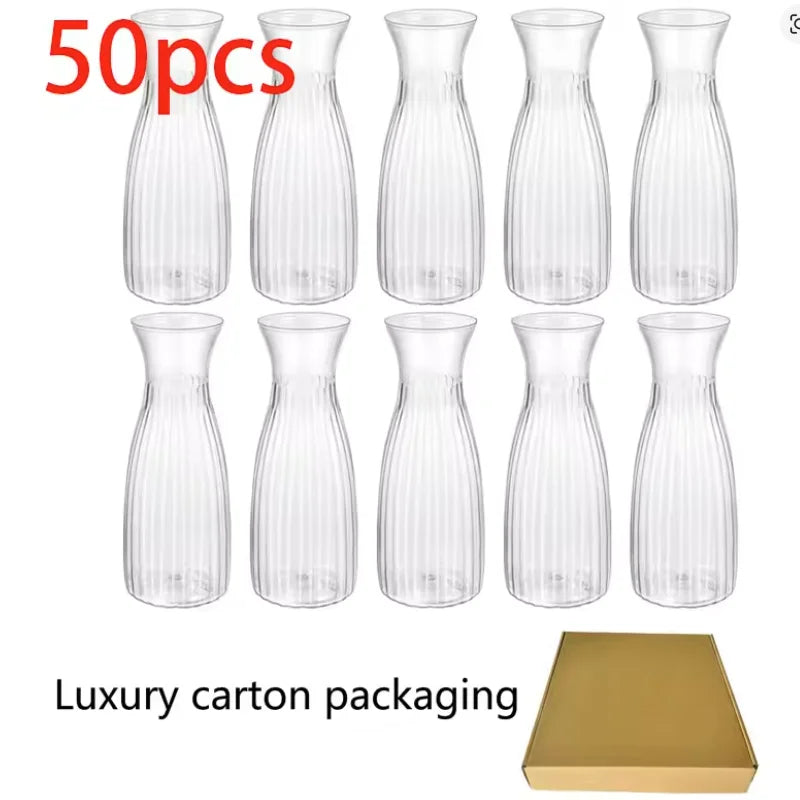 Clear Striped Decorative Vase – Modern Flower Vase for DIY Arrangements & Table Decor