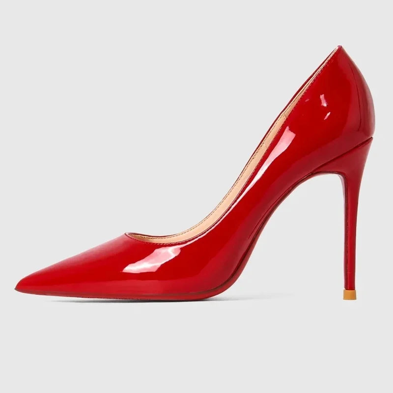 « Escarpins Femme 2025 – Talon 12 cm, Cuir Rouge, Pointus »