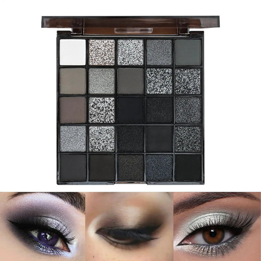 Palette fards à paupières, 9/25 couleurs, noirs mats et scintillants, effet smoky, illumination des yeux