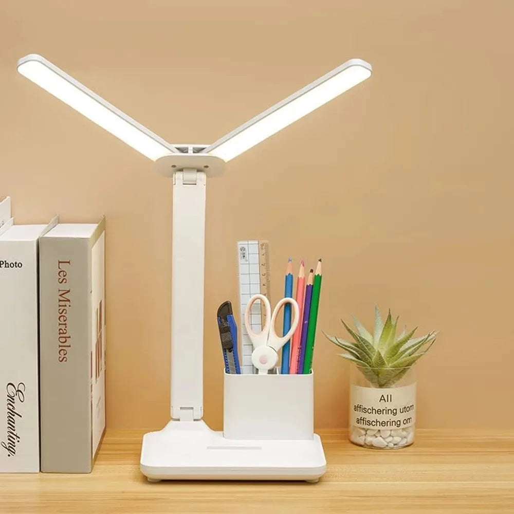 LED Desk Lamp with Clock & Temperature Display – USB Rechargeable Touch Control Reading Light